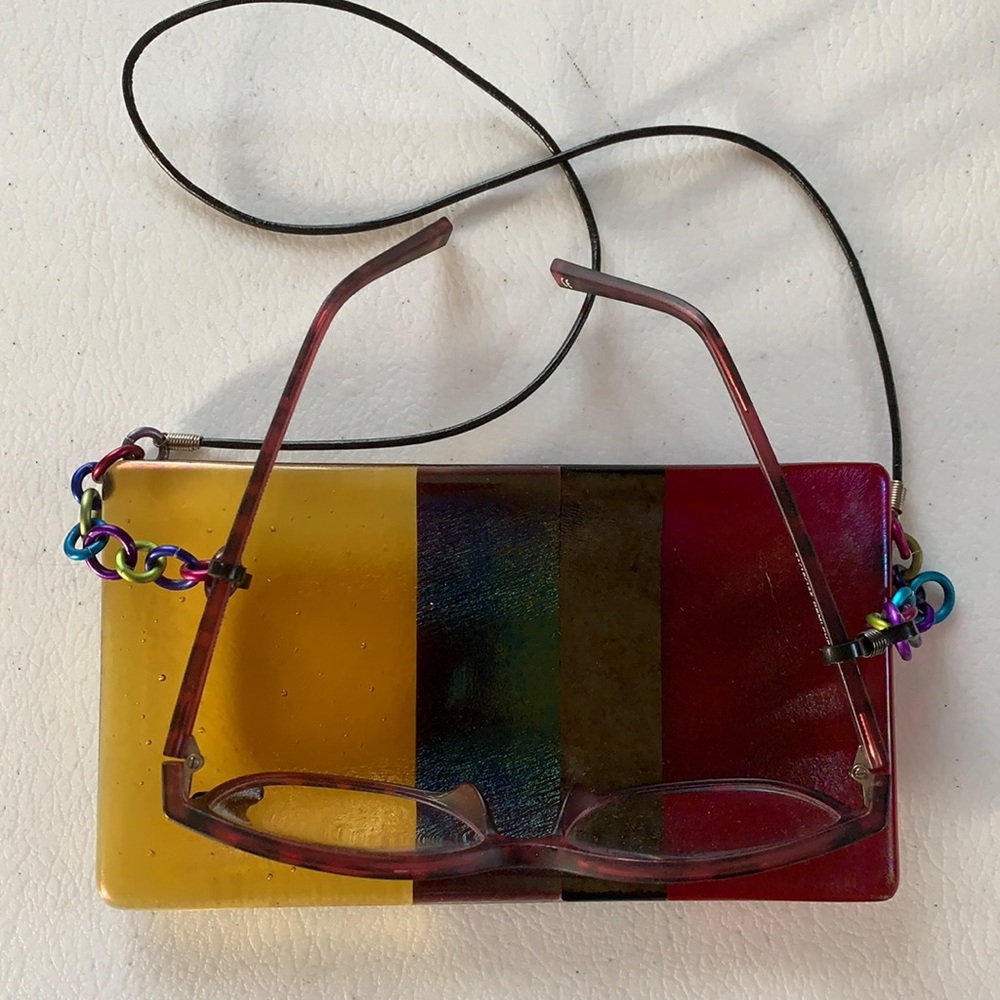 Artist Made Glass Trinket tray - gold & wine